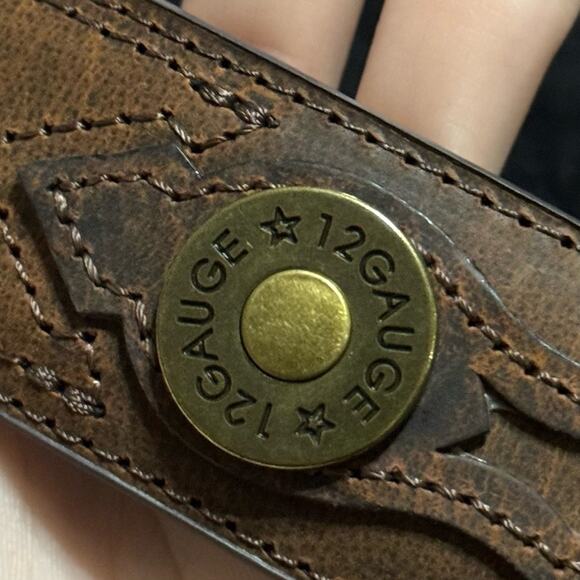 Brown Leather Belt with 12 Gauge Shotgun Shell Accents SZ 42 Western Rodeo Style - Picture 9 of 10
